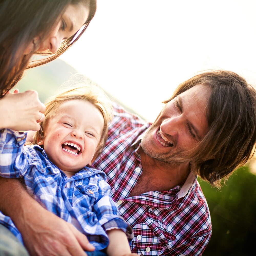 Smiling family having fun